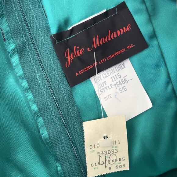 VTG 80s Jolie Madame Dress Junior 5 6‎ Mini Teal Bow Satin Wrap 90s Party USA - Picture 9 of 11